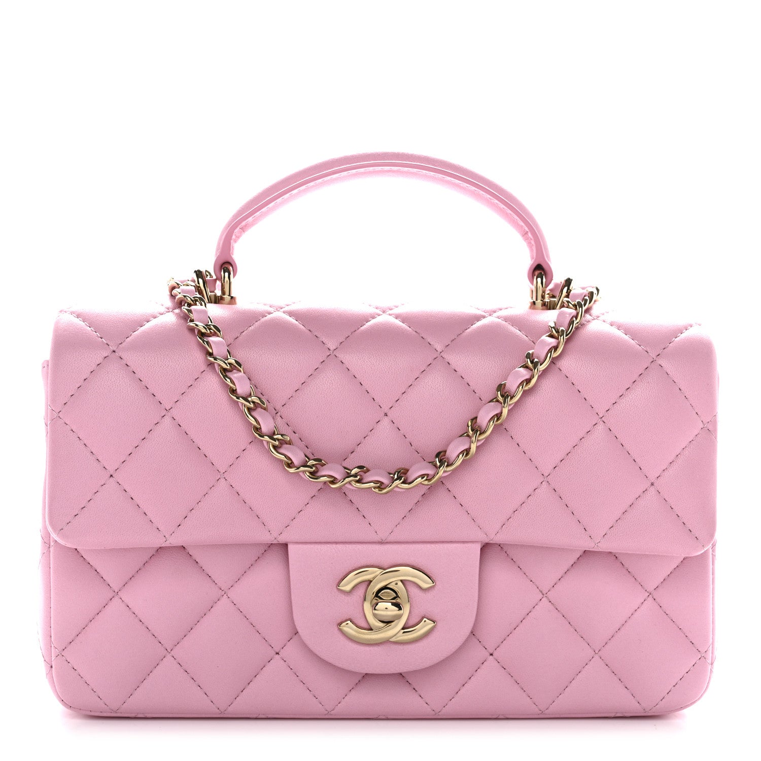 Chanel Lambskin Quilted Mini Top Handle Rectangular Flap Pink 1 of 10