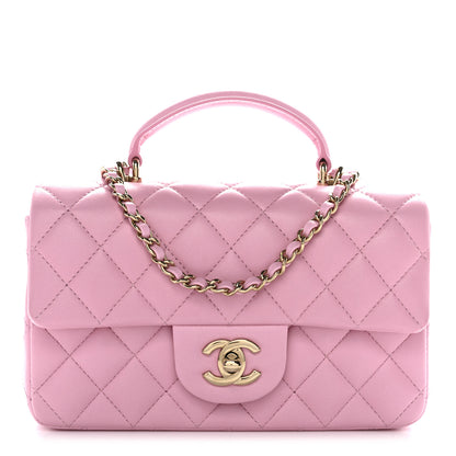 Chanel Lambskin Quilted Mini Top Handle Rectangular Flap Pink 1 of 10