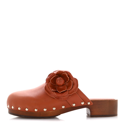 Chanel Calfskin Camellia Clogs 39 Dark Orange 1 of 11