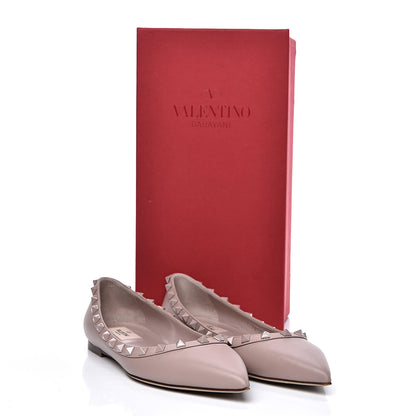 Valentino Garavani Calfskin Lacquered Monochrome Rockstud Ballerina Flats 38 Poudre 10 of 10