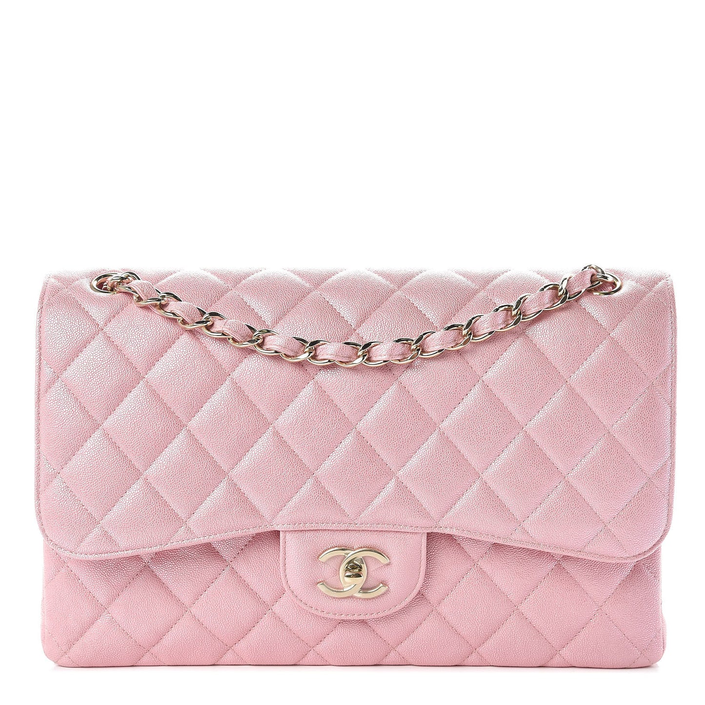 Iridescent Caviar Quilted Jumbo Double Flap Rose Pink