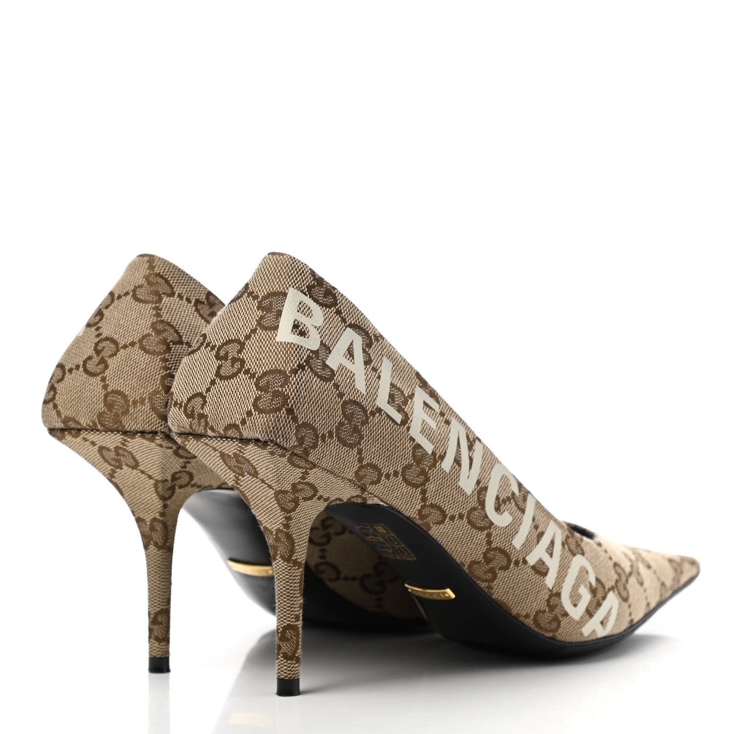 Balenciaga X GUCCI GG Monogram Square Knife 80mm Pumps 37.5 Beige Ebony 4 of 10