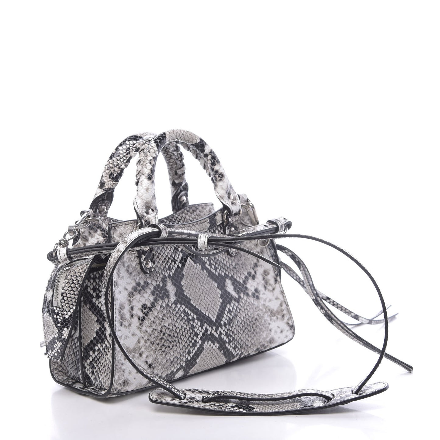 Grained Calfskin Snake Effect Neo Classic Silver Hardware Mini City Black White