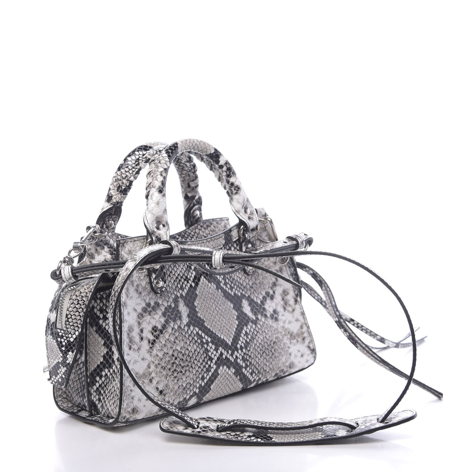Balenciaga Grained Calfskin Snake Effect Neo Classic Silver Hardware Mini City Black White 3 of 10
