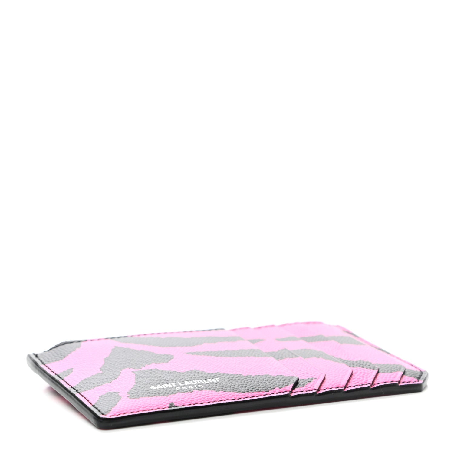 Saint Laurent Grain de Poudre Zebra Print 5 Fragments Zip Pouch Card Holder Fuchsia Black 4 of 8