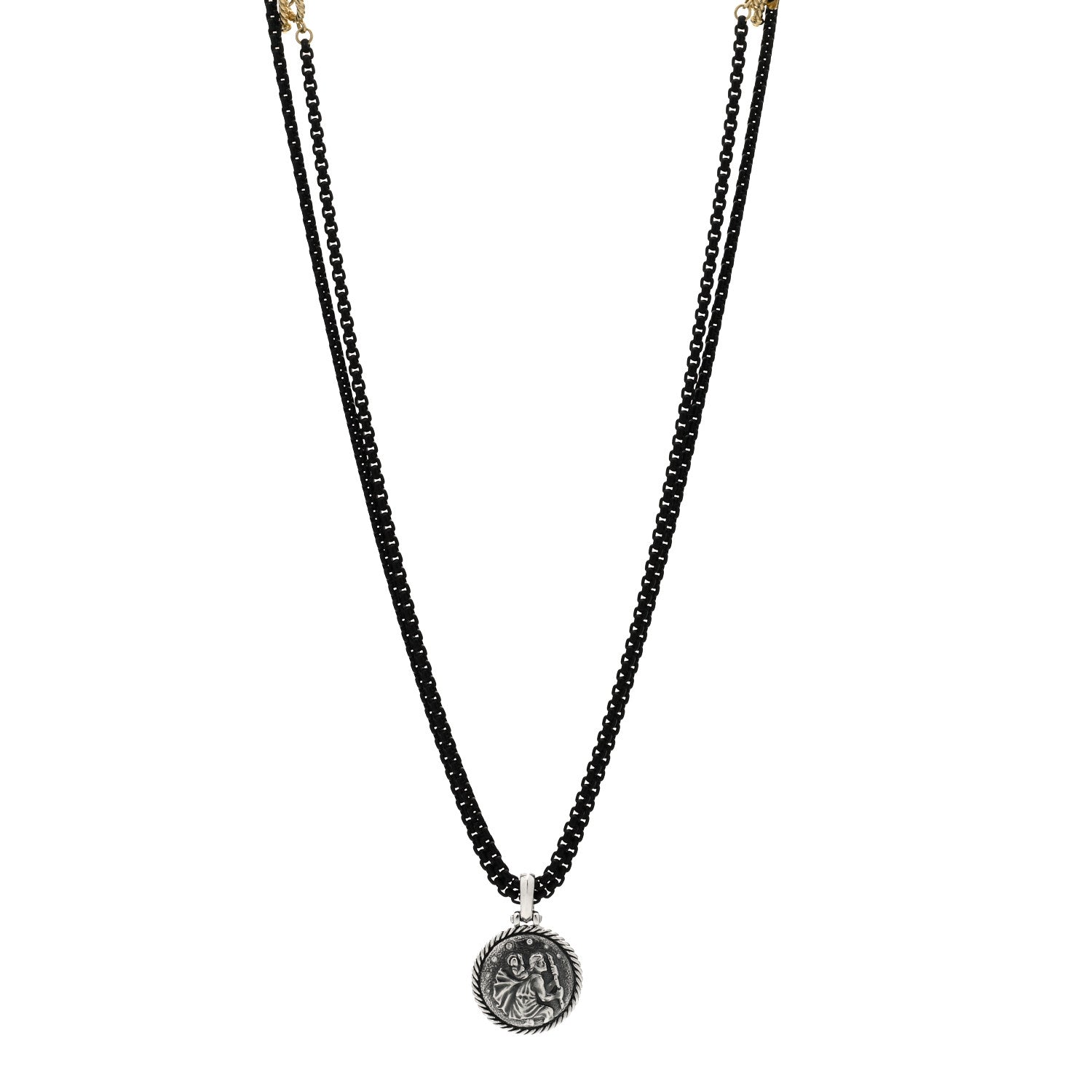 David Yurman Sterling Silver 14K Yellow Gold Stainless Steel Saint Christopher Amulet Bel Aire Chain Necklace 1 of 4