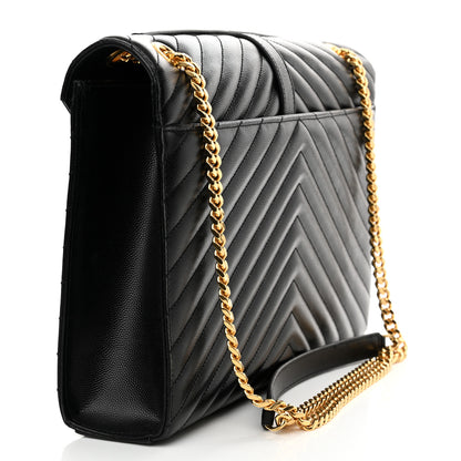 Saint Laurent Grain De Poudre Matelasse Chevron Large Monogram Satchel Black 3 of 10