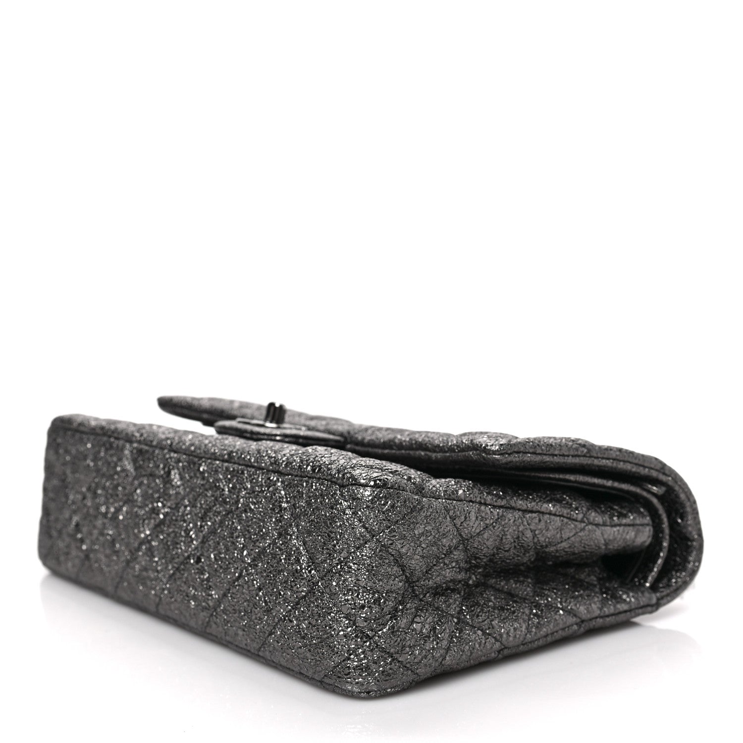 Chanel Metallic Crackled Calfskin Medium Double Flap Argent Fonce 8 of 8