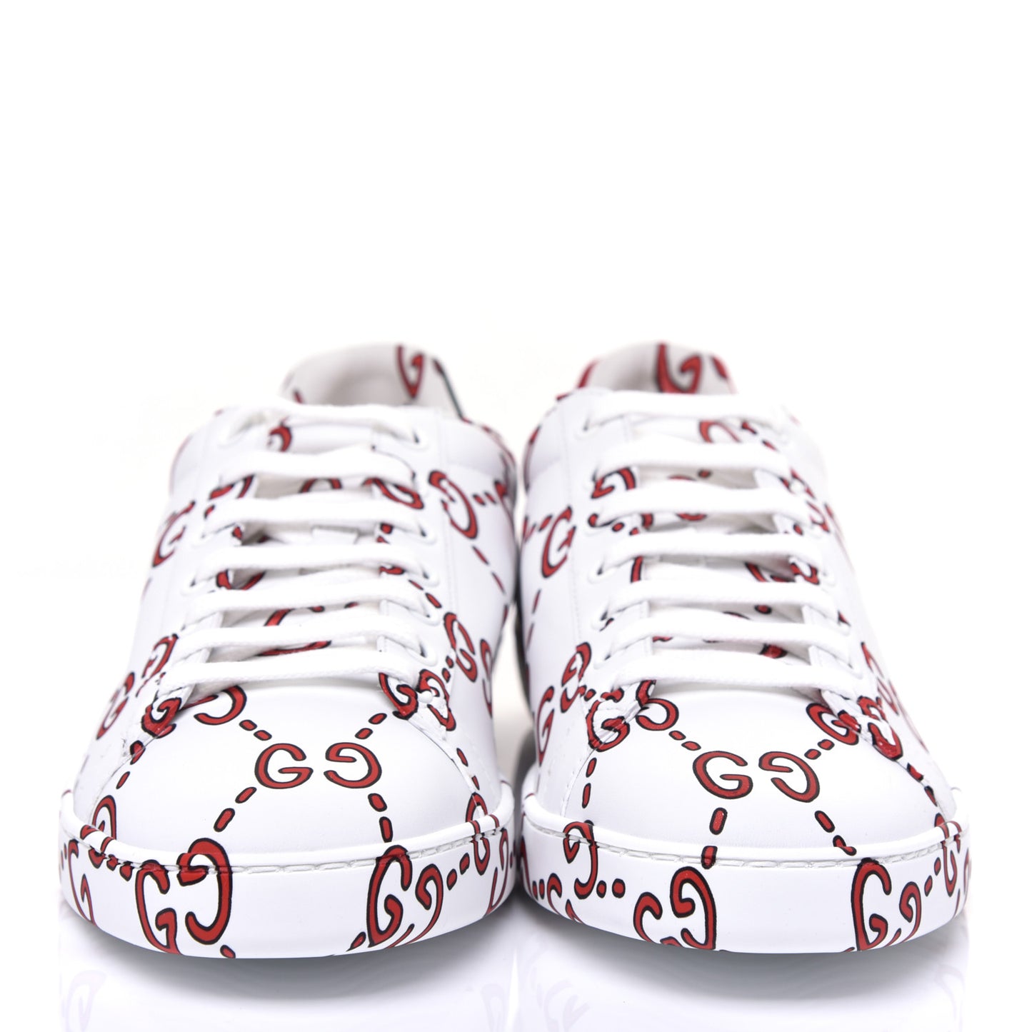 Calfskin GucciGhost Print Womens Ace Sneakers 39.5 White Hibiscus Red