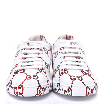 Gucci Calfskin GucciGhost Print Womens Ace Sneakers 39.5 White Hibiscus Red 2 of 9