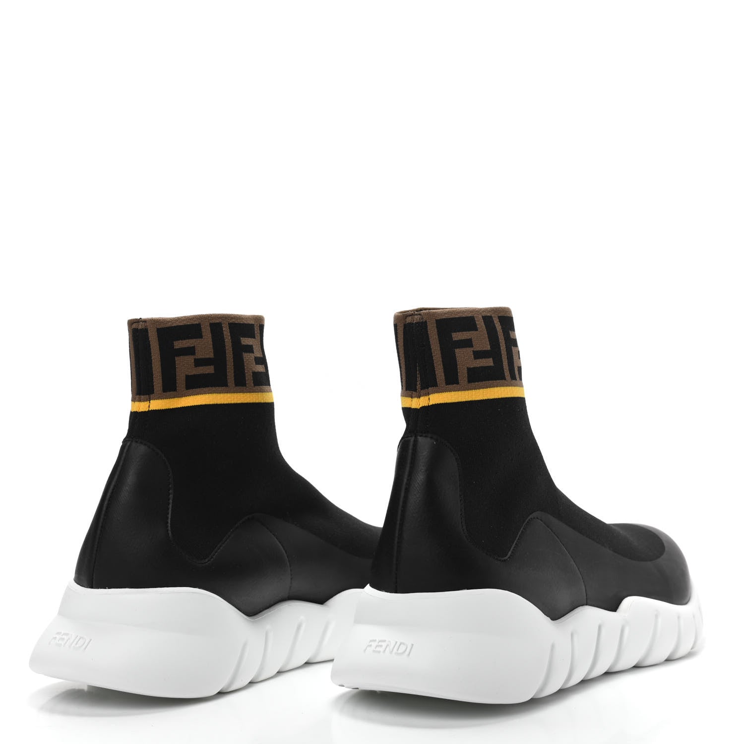 Fendi Jersey FF Mania Mens High Top Sock Sneakers 10 Black Tobacco Yema 4 of 9
