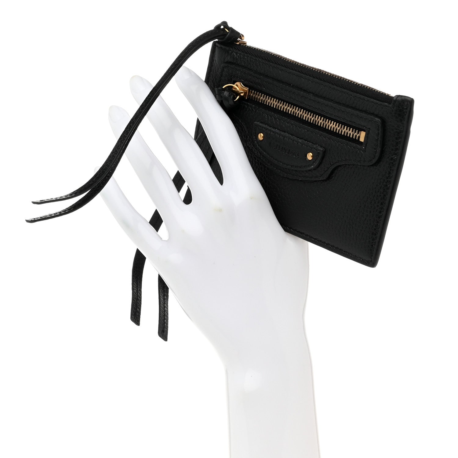 Balenciaga Grained Calfskin Neo Classic Brass Hardware Long Coin Case Card Holder Black 2 of 9