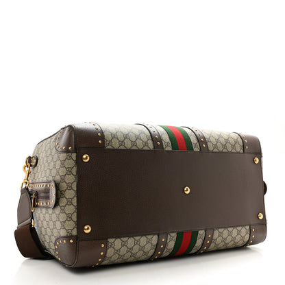 Gucci GG Supreme Monogram Textured Dollar Calfskin Web Studded Large Savoy Duffle Bag Beige Ebony 3 of 15
