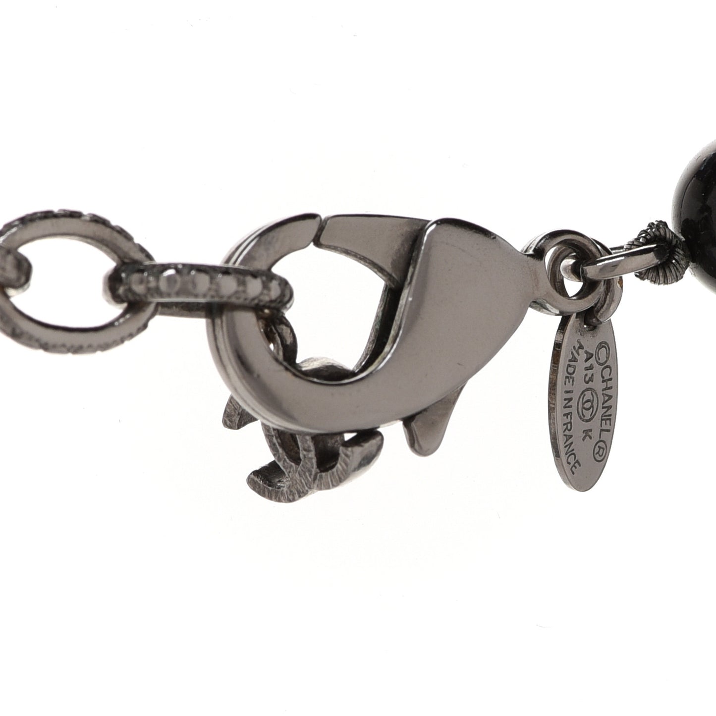 Resin Enamel Beaded CC Map Long Necklace Ruthenium Black