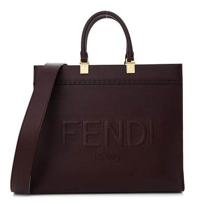 Fendi Vitello Cher Logo Debossed Medium Fendi Sunshine Shopper Tote Burgundy 1 of 12