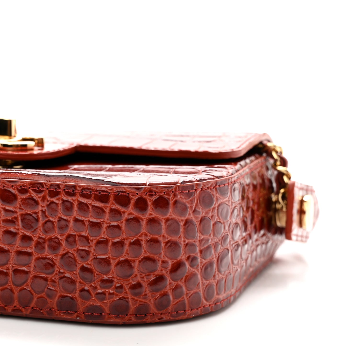 Calfskin Crocodile Embossed Turn Around Mini Flap Burgundy