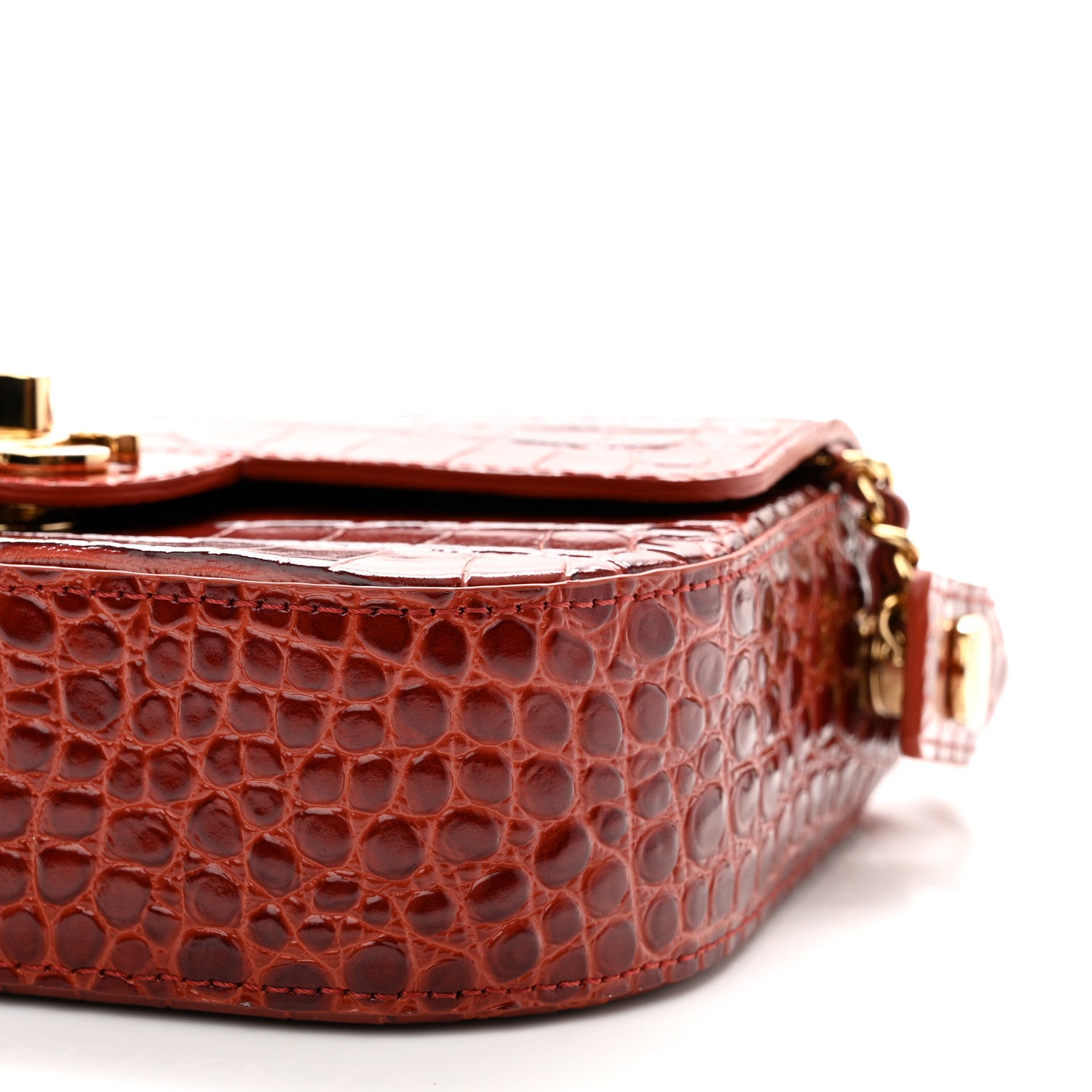 Chanel Calfskin Crocodile Embossed Turn Around Mini Flap Burgundy 10 of 11
