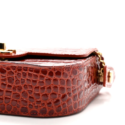 Chanel Calfskin Crocodile Embossed Turn Around Mini Flap Burgundy 10 of 11