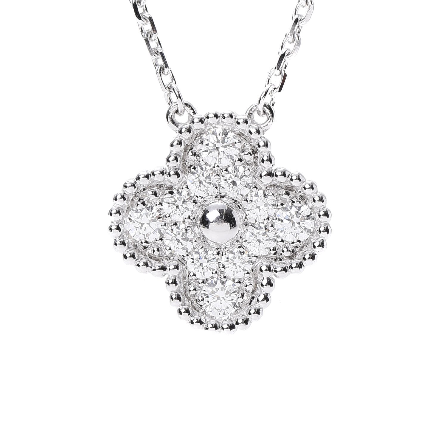 Van Cleef & Arpels 18K White Gold Diamond Vintage Alhambra Pendant Necklace 5 of 8