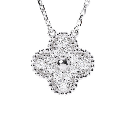 Van Cleef & Arpels 18K White Gold Diamond Vintage Alhambra Pendant Necklace 5 of 8