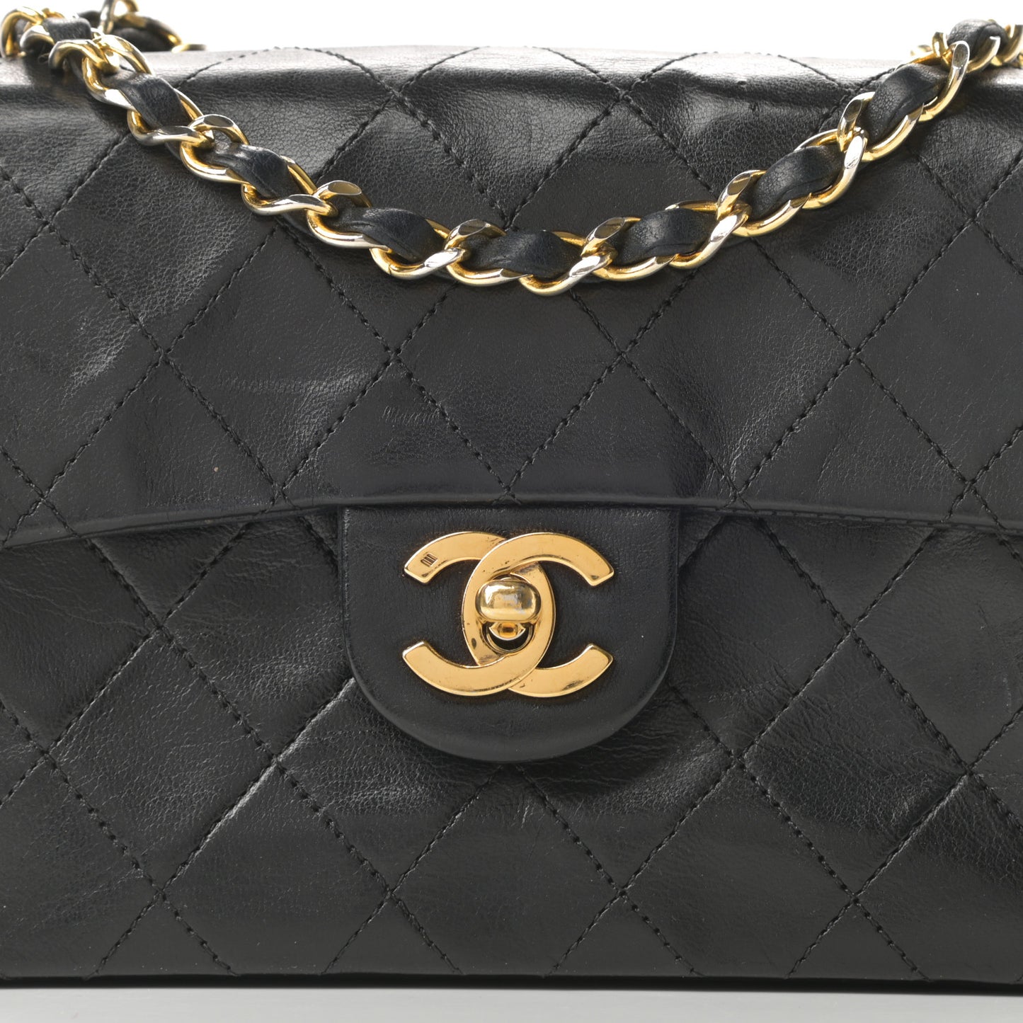 Lambskin Quilted Mini Square Flap Black