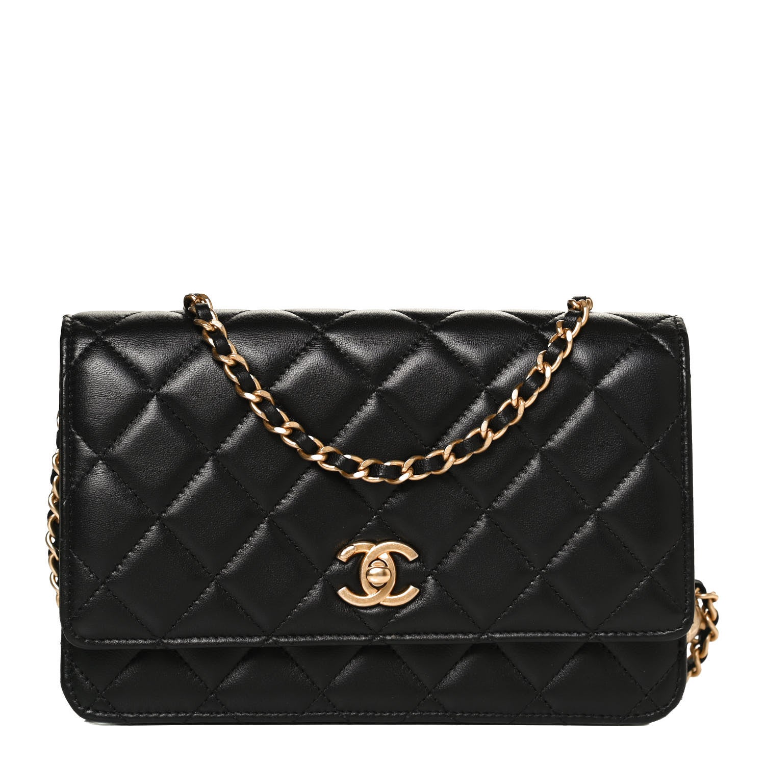 Chanel Lambskin Quilted CC Pearl Crush Wallet on Chain WOC Black 1 of 10