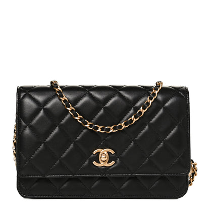 Chanel Lambskin Quilted CC Pearl Crush Wallet on Chain WOC Black 1 of 10