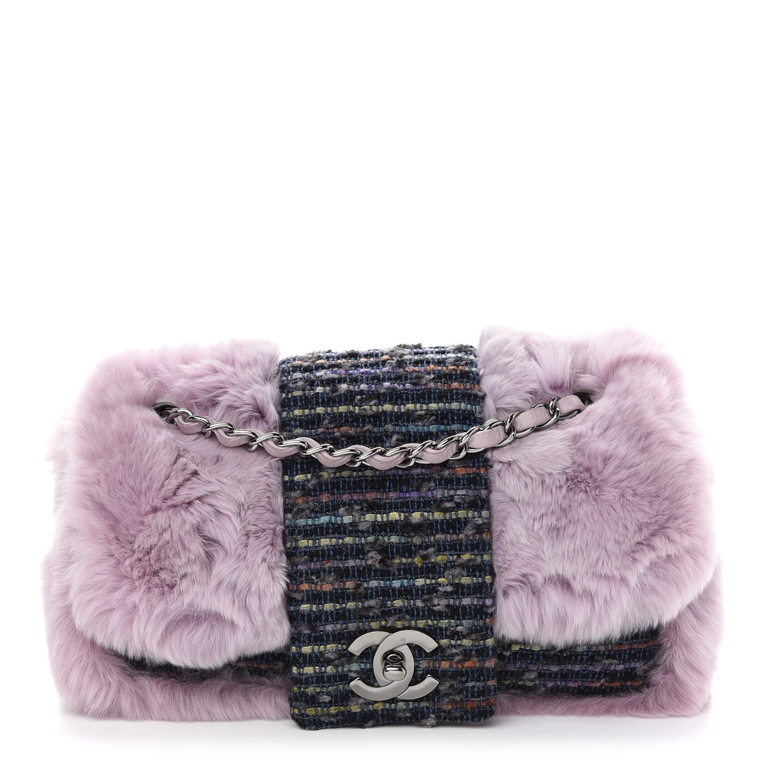 Chanel Rabbit Fur Tweed Lizard Small Fantasy Flap Lilac 1 of 9
