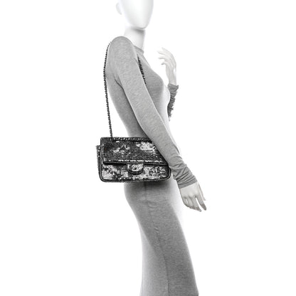Chanel Sequin Medium Single Flap Dark Silver 2 of 11