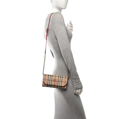 Burberry Haymarket Check Henley Wallet On Chain Coral Red 3 of 10