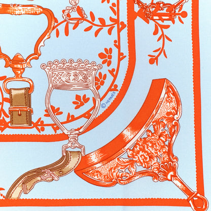 Hermes Silk Etriers Pocket Square Ciel Orange 4 of 5