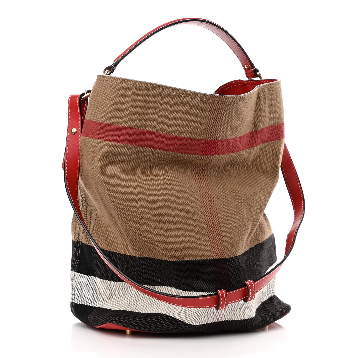 Burberry Canvas Mega Check Medium Ashby Bucket Bag Red 3 of 9