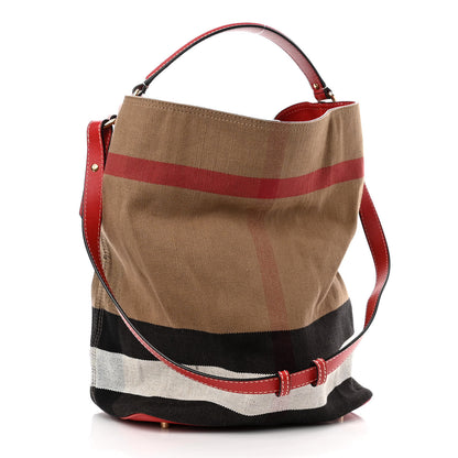 Burberry Canvas Mega Check Medium Ashby Bucket Bag Red 3 of 9