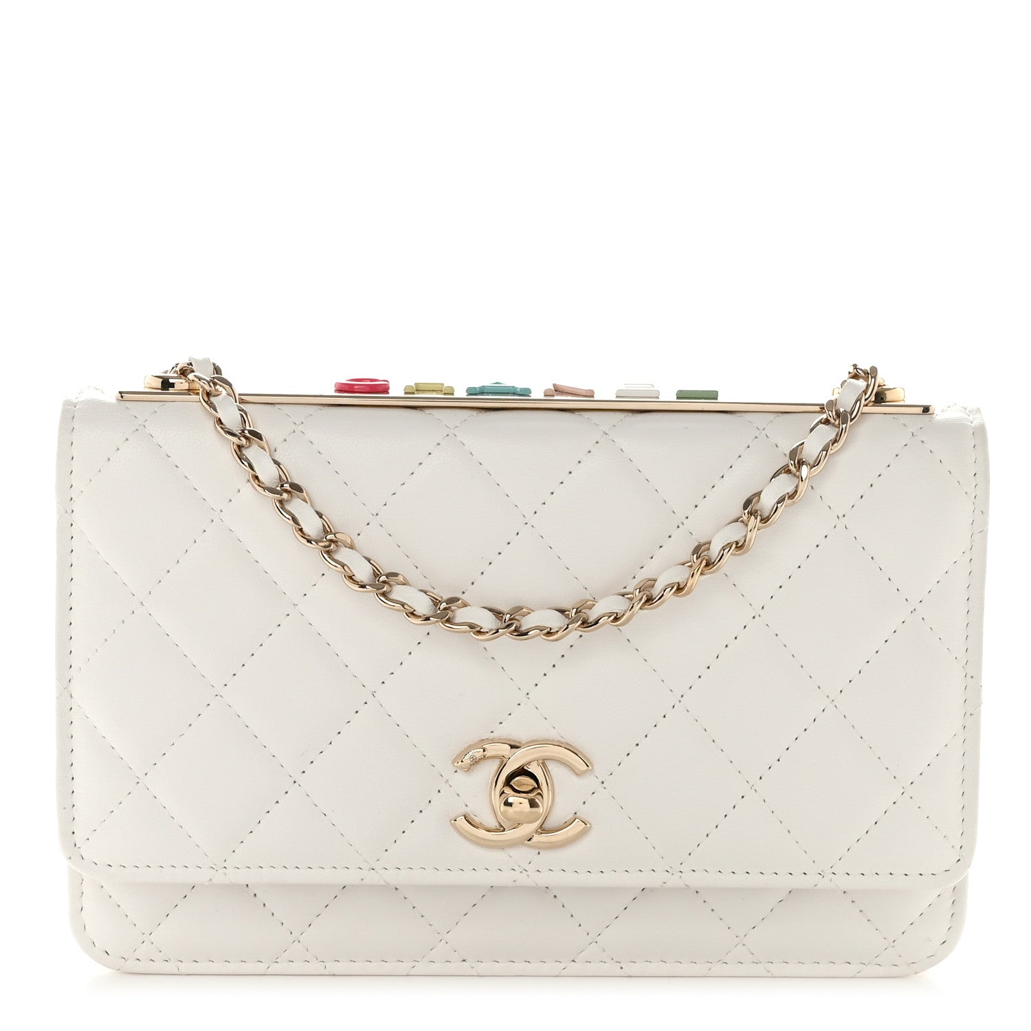 Chanel Lambskin Quilted Trendy CC Wallet On Chain WOC White 1 of 12