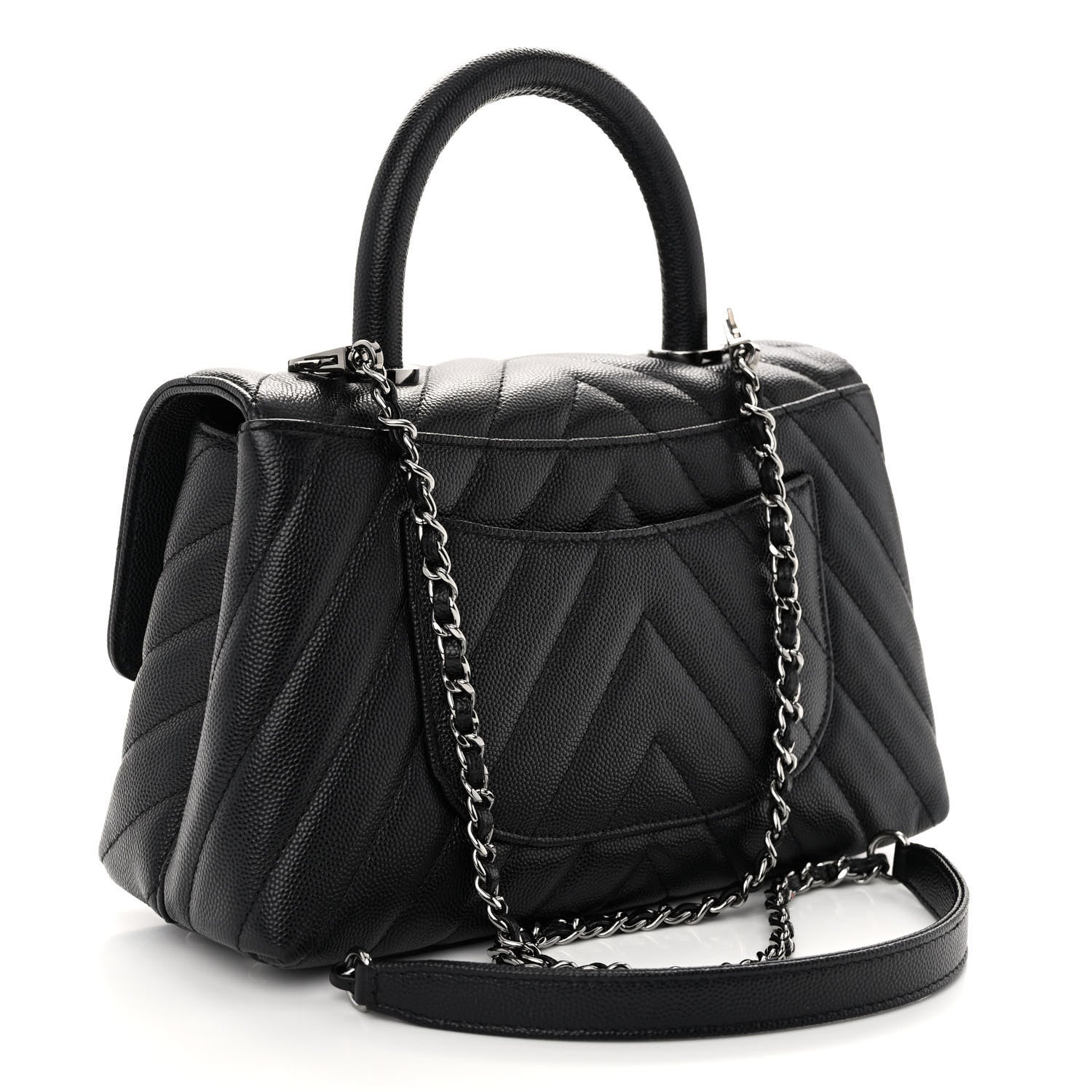 Chanel Caviar Chevron Quilted Mini Coco Handle Flap Black 3 of 10