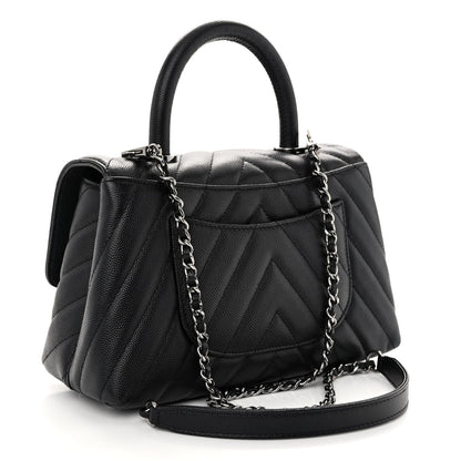 Chanel Caviar Chevron Quilted Mini Coco Handle Flap Black 3 of 10