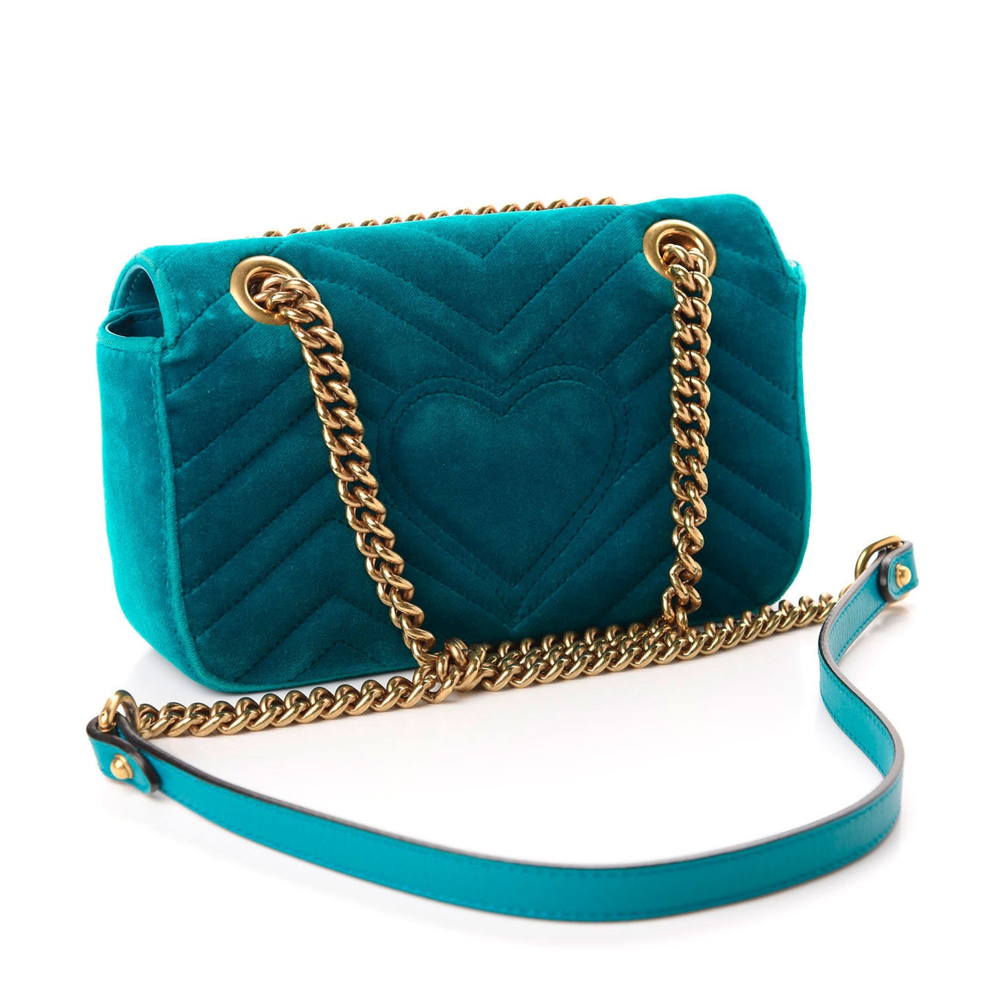 Velvet Matelasse Mini GG Marmont Shoulder Bag Pavone Cyan