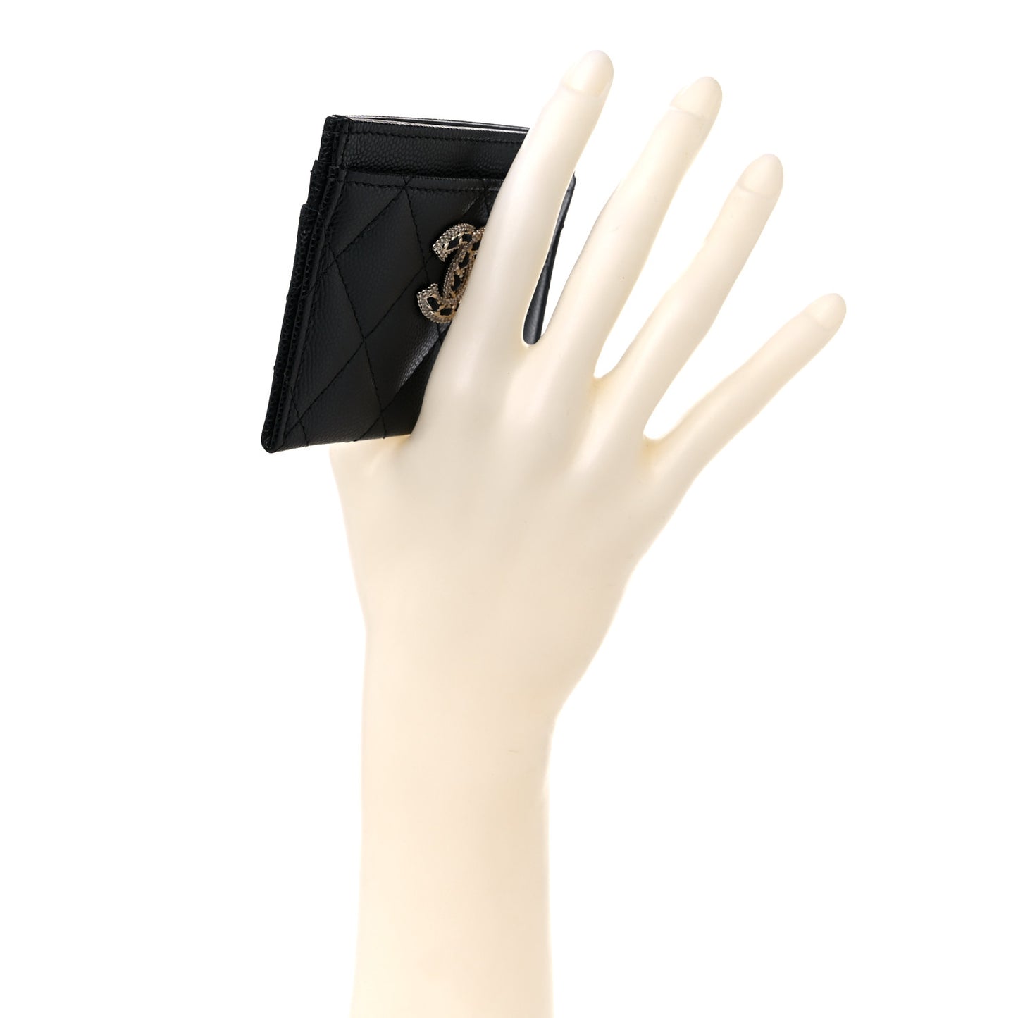 Caviar Quilted Crystal Card Holder Black