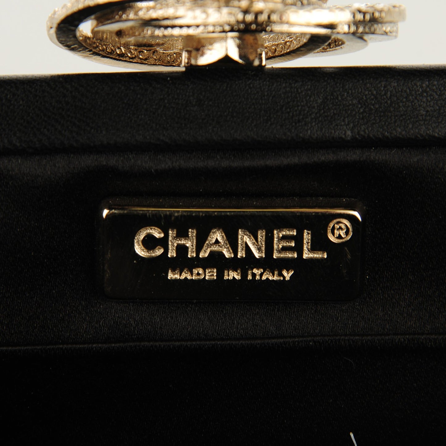 Satin Crystal Camellia Evening Clutch White