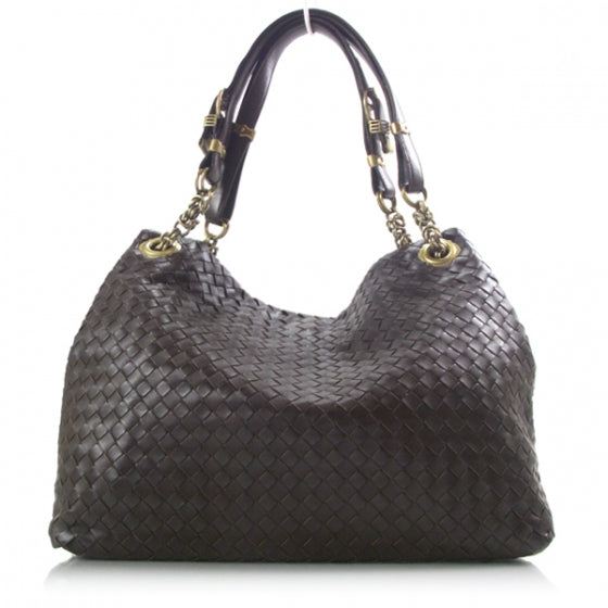 Leather Woven Chain Shoulder Bag Ebano