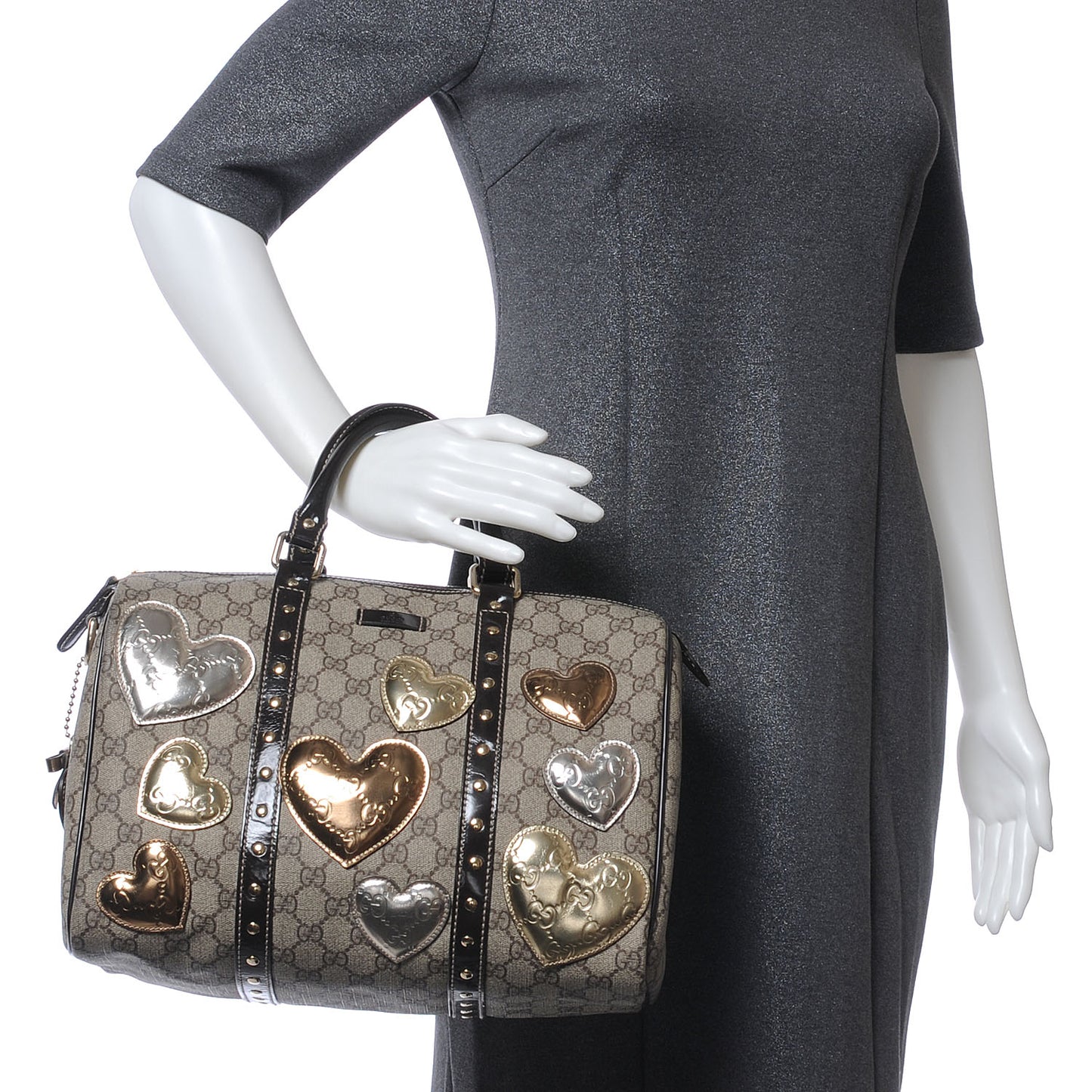 Monogram Guccissima Hearts Studded Medium Joy Boston Dark Brown