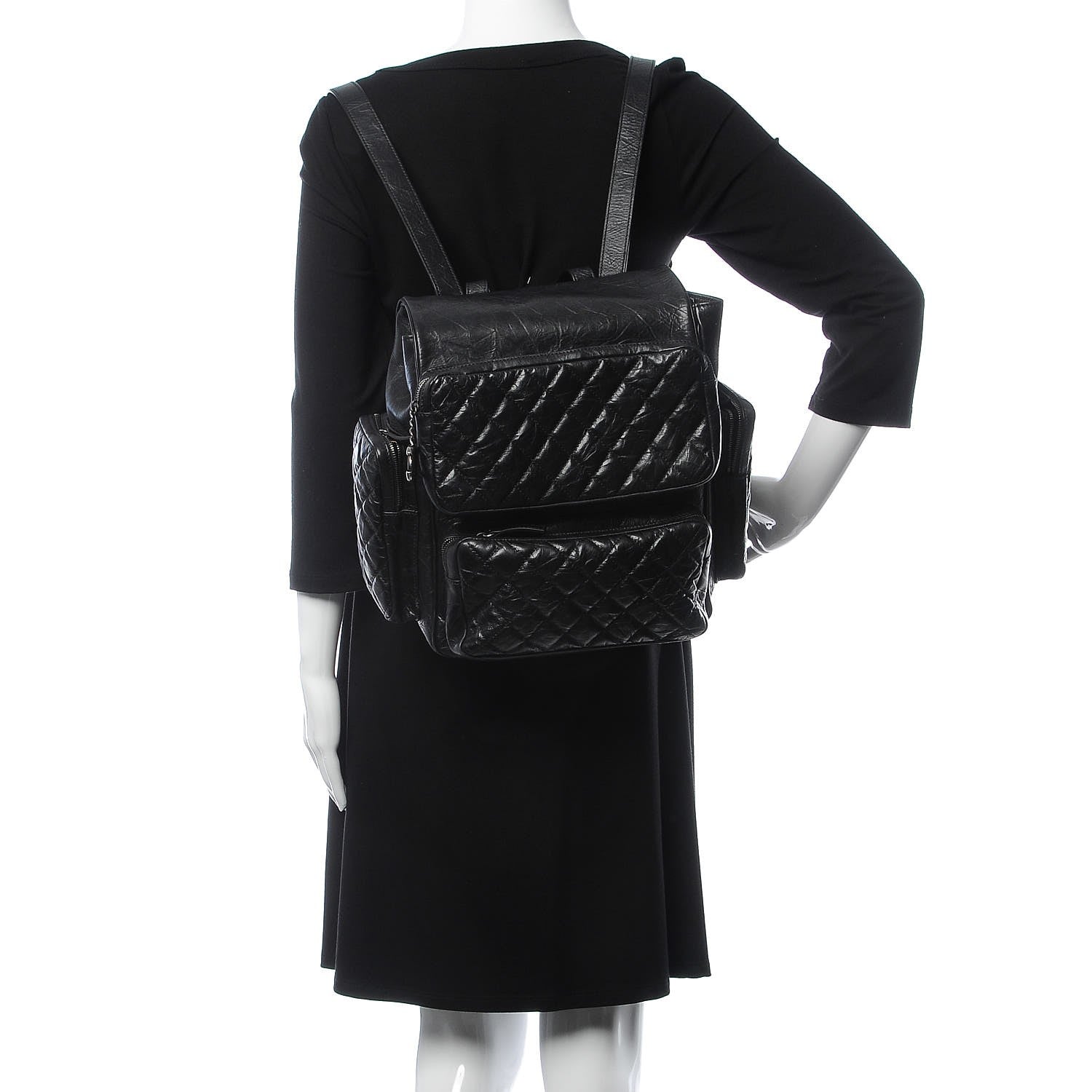Chanel Aged Calfskin Quilted Large Casual Rock Backpack Black 2 of 14