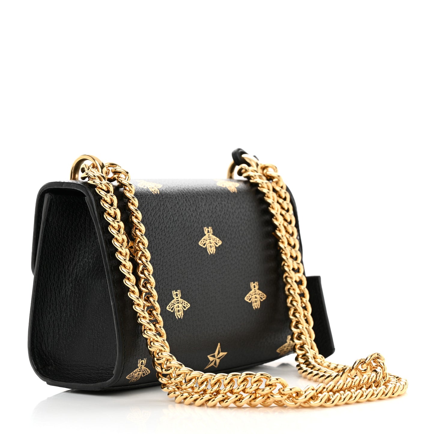Grained Calfskin Bee Star Small Padlock Shoulder Bag Black