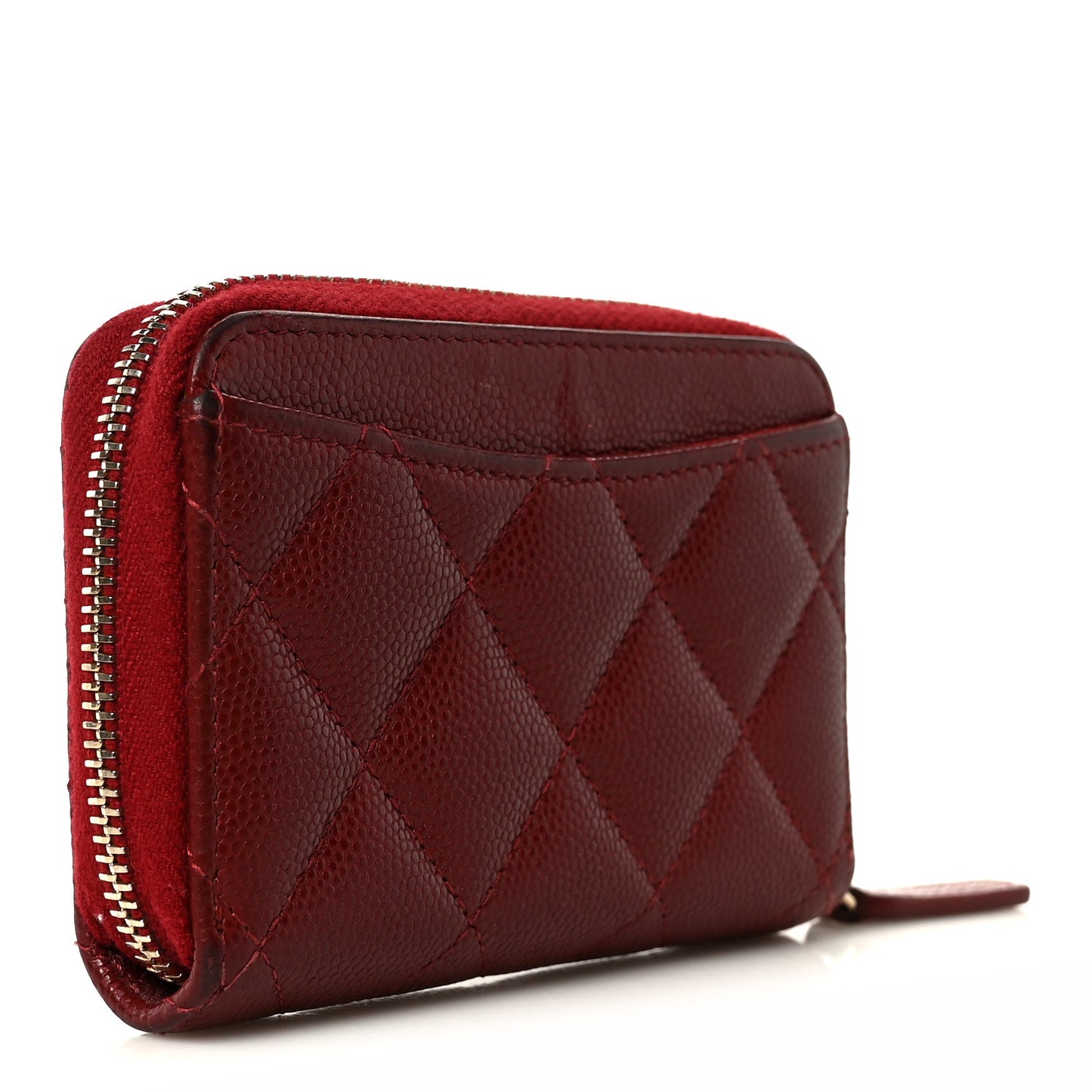 Caviar Quilted Zip Around Coin Purse Burgundy