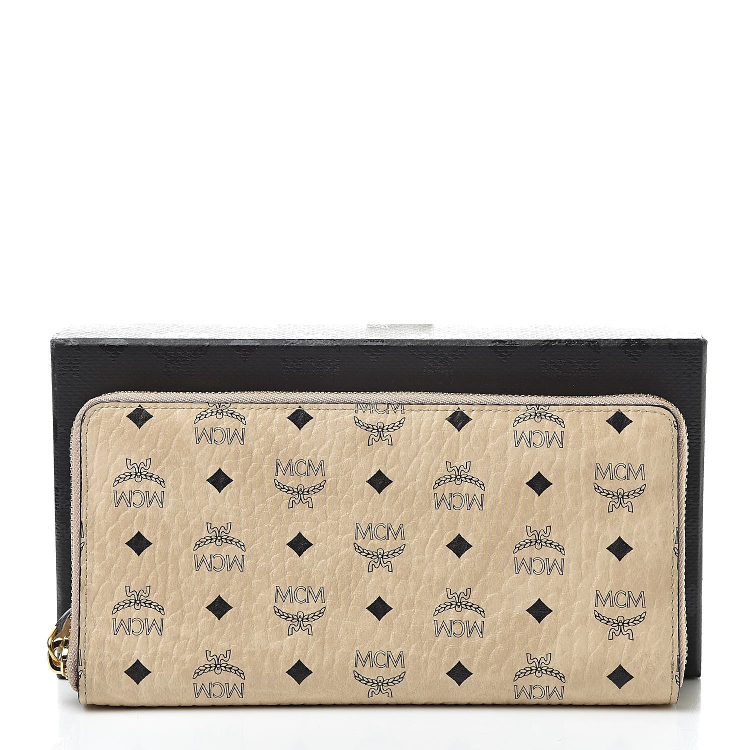MCM Visetos Large Zip Around Wallet Beige 9 of 9