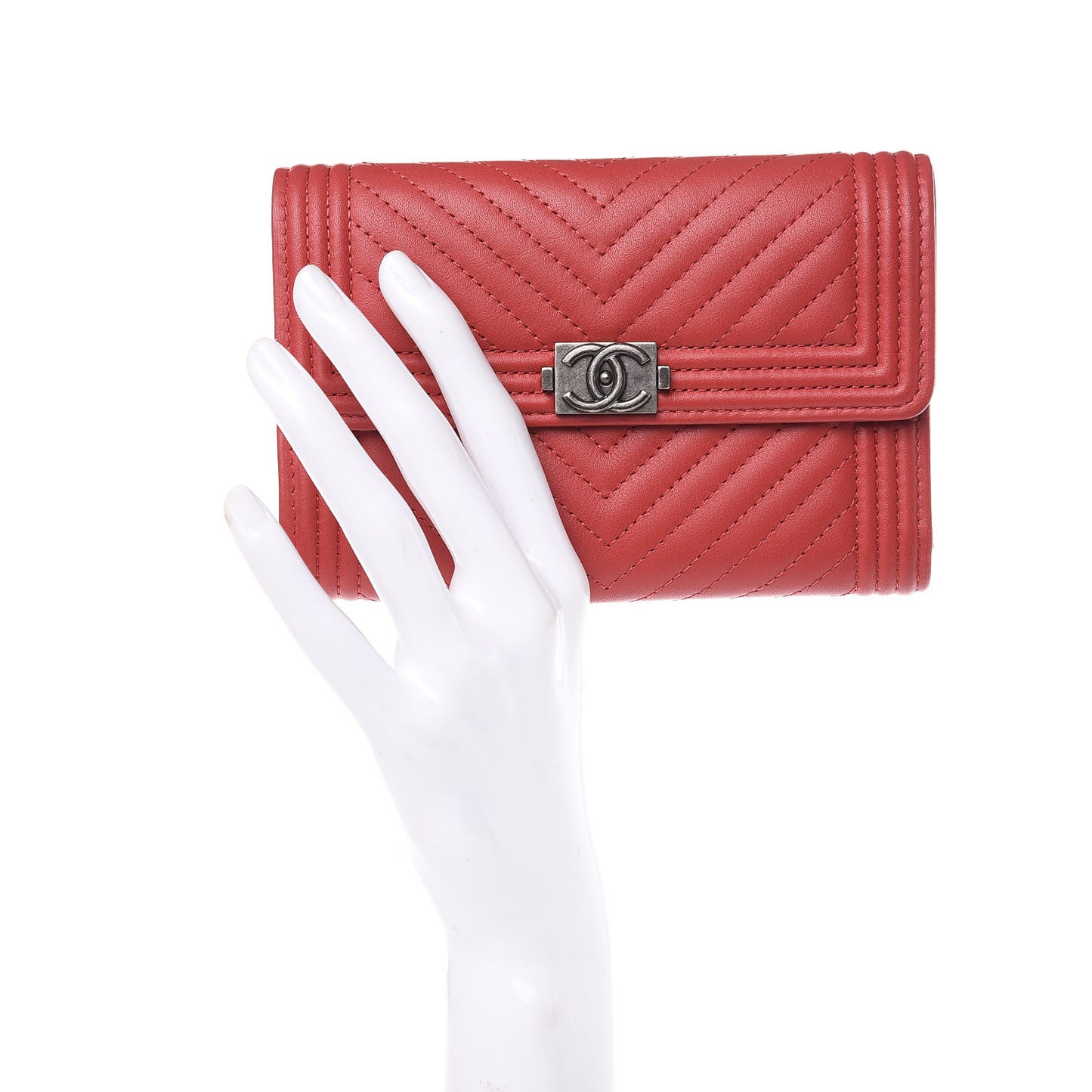 Lambskin Chevron Quilted Boy Flap Wallet Red