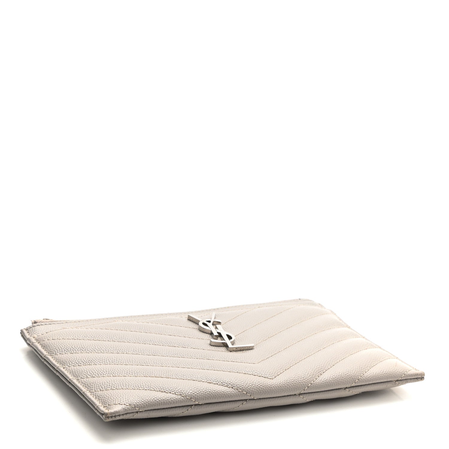 Saint Laurent Grain De Poudre Chevron Monogram Bill Pouch Granite 4 of 7