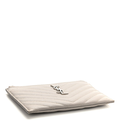 Saint Laurent Grain De Poudre Chevron Monogram Bill Pouch Granite 4 of 7