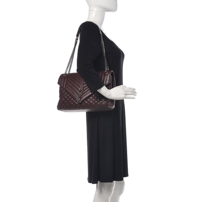 Saint Laurent Calfskin Mixed Matelasse Triquilt Large Monogram Envelope Satchel Bordeaux 2 of 13