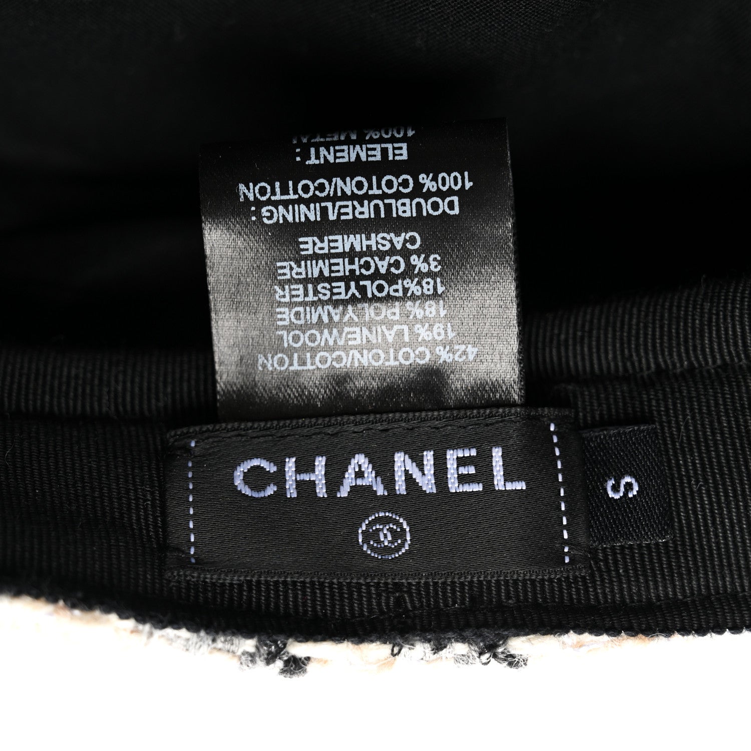 Chanel Cotton Tweed CC Beret S White Black Multicolor 8 of 8